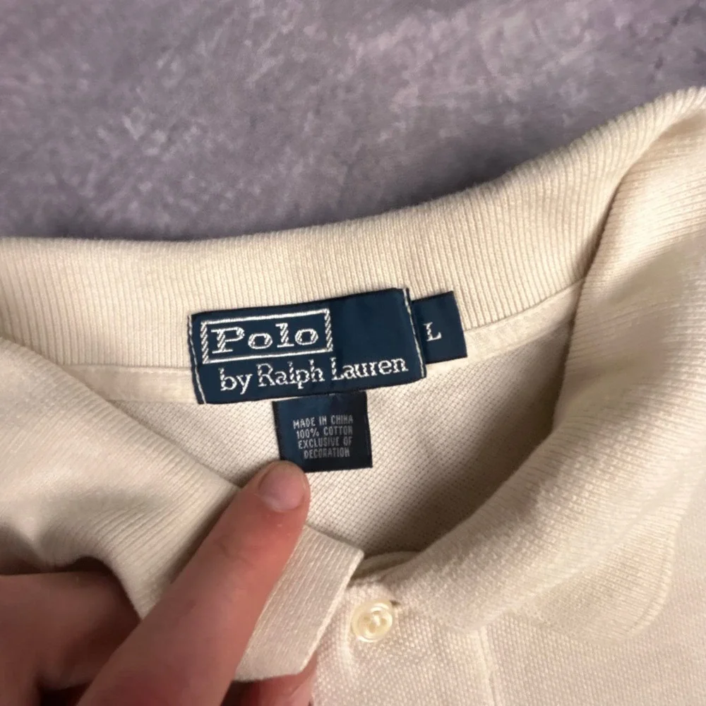 Vintage‎ Polo Ralph Lauren Cream Polo Shirt Lime Green Pony Y2K Mens Large